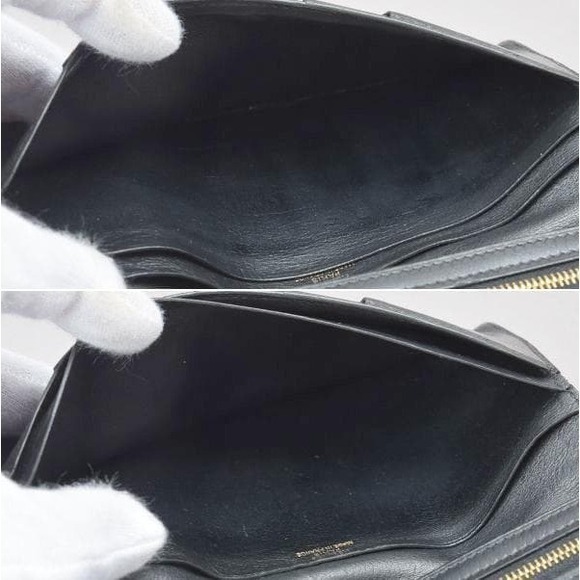 Hermes◇ Hermes Bearn Bifold Long Wallet Calf Leather Black □I Engraved - Picture 8 of 10